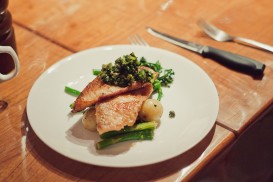 Filetes de lenguado con pisto verde